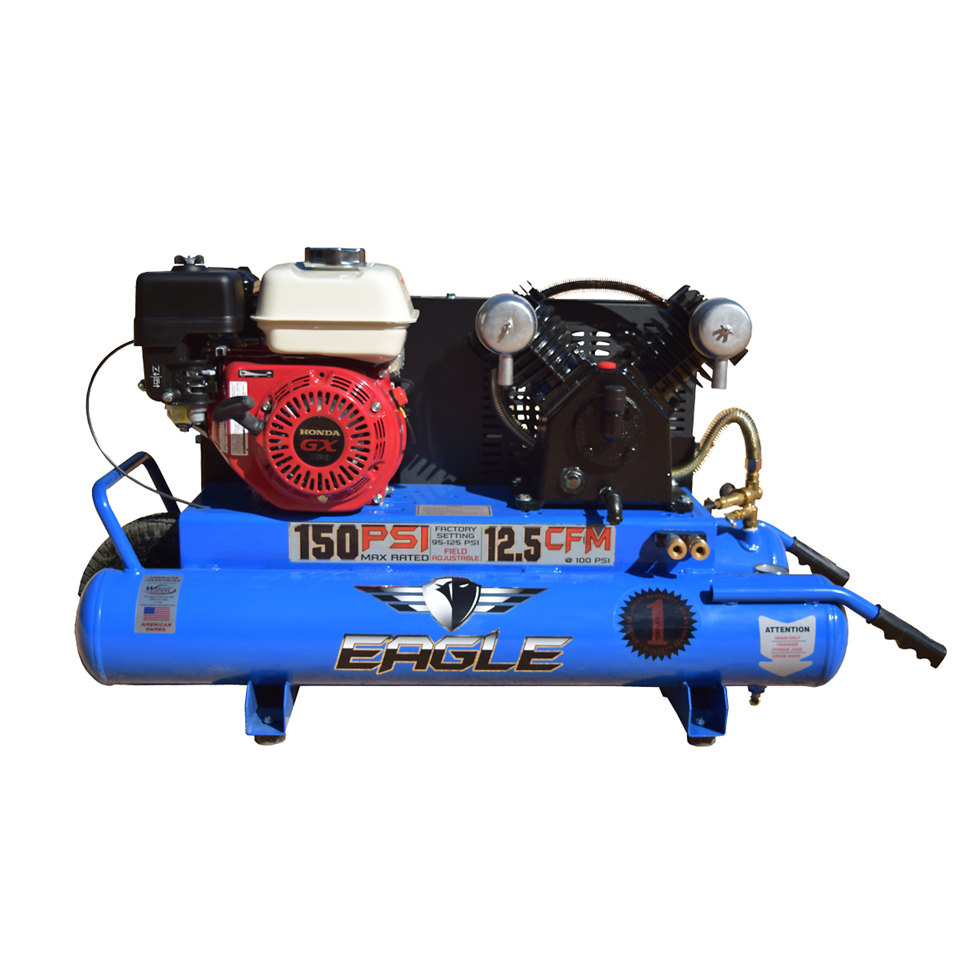 EAGLE, 10 Gallon 12.5 CFM Air Compressor, Horsepower 5.5 HP, Air Tank Size 10 Gal, Model# TT55G